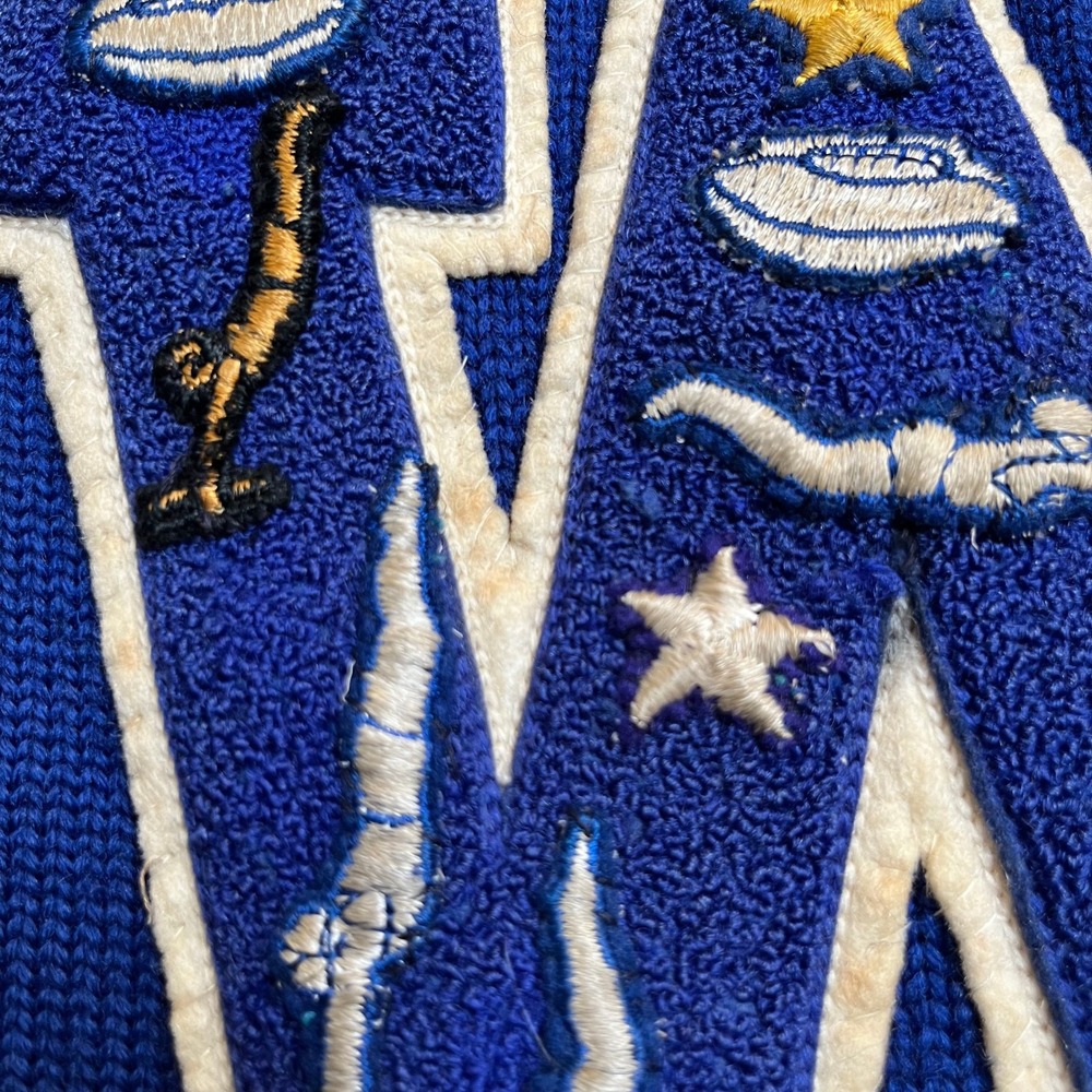 Vintage Mens Royal Blue Wool Letterman Cardigan Sweater W Gymnastics Applique - Picture 7 of 15
